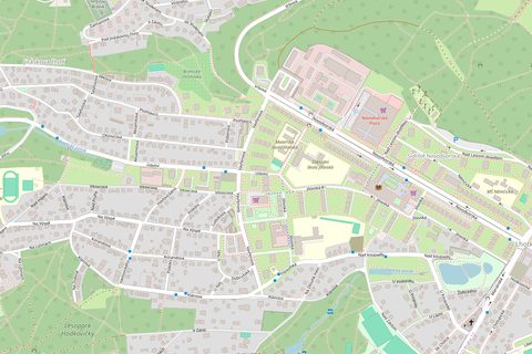 Statická mapa okolí ordinace HabilityPro v ulici Údolní v Praze 4